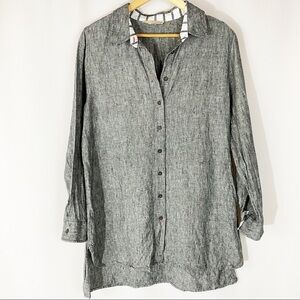 Soft Surroundings 100% Linen Lagenlook Grey Button Up Tunic Shirt